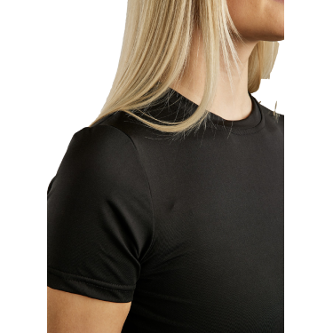 Kurzarm-T-Shirt aus Strick Montar MoStella mit gelasertem Logo für Damen Schwarz Kurzarm-T-Shirt aus Strick Montar MoStella mit gelasertem Logo für Damen Schwarz