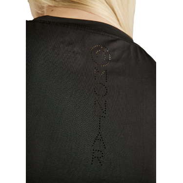 Kurzarm-T-Shirt aus Strick Montar MoStella mit gelasertem Logo für Damen Schwarz Kurzarm-T-Shirt aus Strick Montar MoStella mit gelasertem Logo für Damen Schwarz