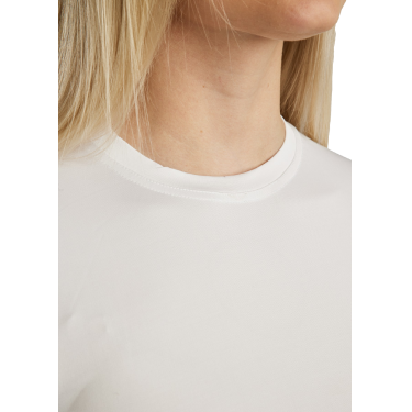 Kurzarm-T-Shirt aus Strick Montar MoStella mit gelasertem Logo für Damen Kurzarm-T-Shirt aus Strick Montar MoStella mit gelasertem Logo für Damen