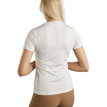 Kurzarm-T-Shirt aus Strick Montar MoStella mit gelasertem Logo für Damen Kurzarm-T-Shirt aus Strick Montar MoStella mit gelasertem Logo für Damen