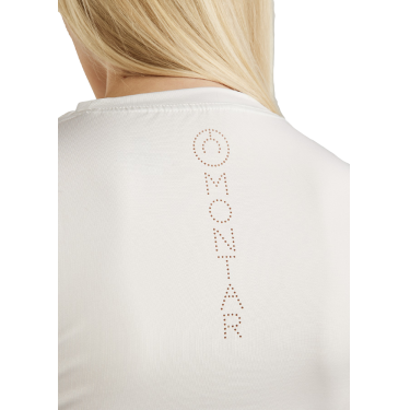 Kurzarm-T-Shirt aus Strick Montar MoStella mit gelasertem Logo für Damen Kurzarm-T-Shirt aus Strick Montar MoStella mit gelasertem Logo für Damen