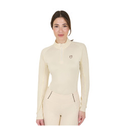Damen-Funktionsshirt mit langen Ärmeln und enger Passform Equestro Antikweiß / Braun Wei&amp;amp;amp;amp;amp;amp;szlig;