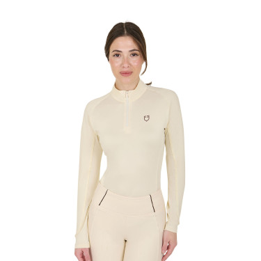 Damen-Funktionsshirt mit langen Ärmeln und enger Passform Equestro Antikweiß / Braun Wei&amp;amp;amp;amp;amp;amp;szlig;