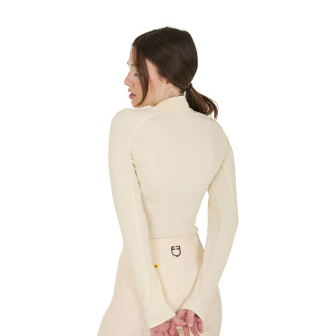 Damen-Funktionsshirt mit langen Ärmeln und enger Passform Equestro Antikweiß / Braun Wei&amp;amp;amp;amp;amp;amp;szlig;