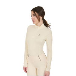 Damen-Funktionsshirt mit langen Ärmeln und enger Passform Equestro Antikweiß / Braun Wei&amp;amp;amp;amp;amp;amp;szlig;