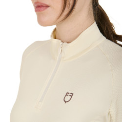 Damen-Funktionsshirt mit langen Ärmeln und enger Passform Equestro Antikweiß / Braun Wei&amp;amp;amp;amp;amp;amp;szlig;