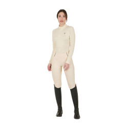 Damen-Funktionsshirt mit langen Ärmeln und enger Passform Equestro Antikweiß / Braun Wei&amp;amp;amp;amp;amp;amp;szlig;