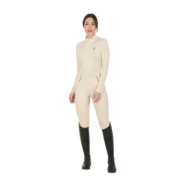 Damen-Funktionsshirt mit langen Ärmeln und enger Passform Equestro Antikweiß / Braun Wei&amp;amp;amp;amp;amp;amp;szlig;