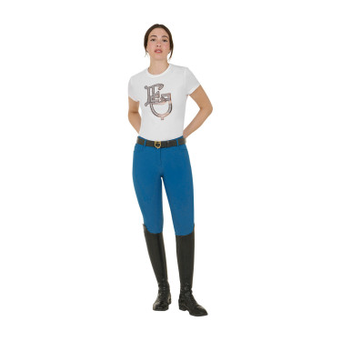 Eng anliegende Damenreithose mit Grip und Zenda Equestro Logo Korallenblau Eng anliegende Damenreithose mit Grip und Zenda Equestro Logo Korallenblau