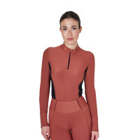 Damen-Trainings-Tech-Poloshirt Langarm Equestro Kameenrosa Damen-Trainings-Tech-Poloshirt Langarm Equestro Kameenrosa
