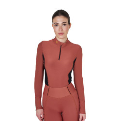Damen-Trainings-Tech-Poloshirt Langarm Equestro Mammutbaum Braun