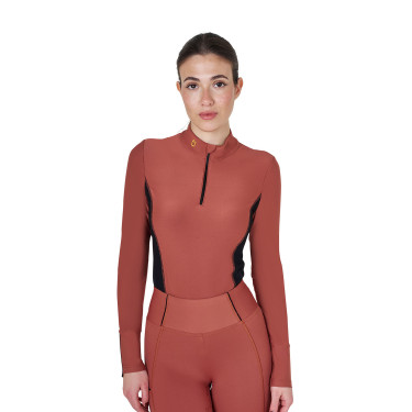 Damen-Trainings-Tech-Poloshirt Langarm Equestro Mammutbaum Braun