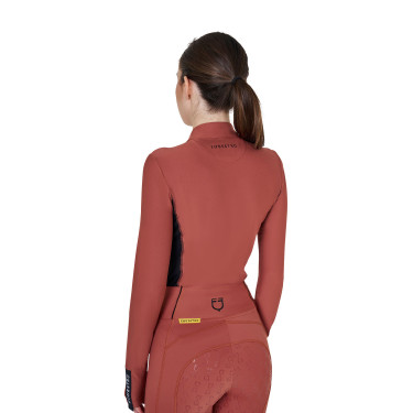 Damen-Trainings-Tech-Poloshirt Langarm Equestro Mammutbaum Braun