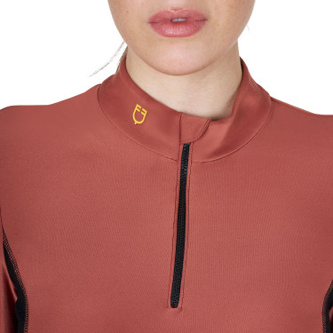 Damen-Trainings-Tech-Poloshirt Langarm Equestro Mammutbaum Braun