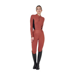 Damen-Trainings-Tech-Poloshirt Langarm Equestro Mammutbaum Braun