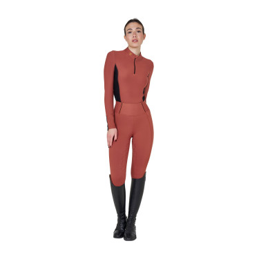 Damen-Trainings-Tech-Poloshirt Langarm Equestro Mammutbaum Braun