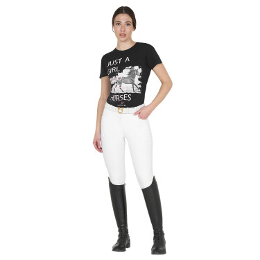 T-Shirt aus Baumwolle Equestro Damen Horse Lover Schwarz