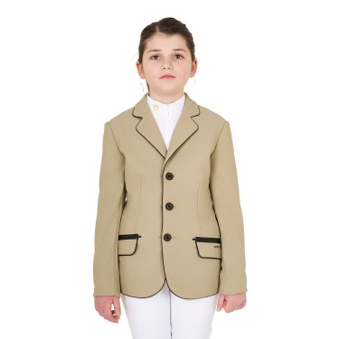 Turnierjacke Equestro Mädchen aus technischem Gewebe Weihrauch Beige Turnierjacke Equestro Mädchen aus technischem Gewebe Weihrauch Beige