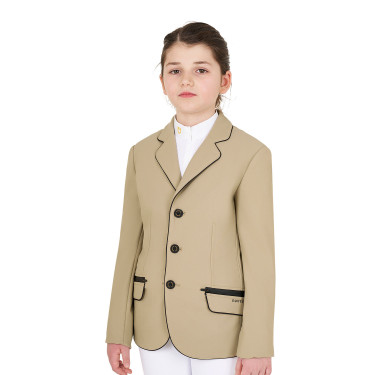 Turnierjacke Equestro Mädchen aus technischem Gewebe Weihrauch Beige Turnierjacke Equestro Mädchen aus technischem Gewebe Weihrauch Beige