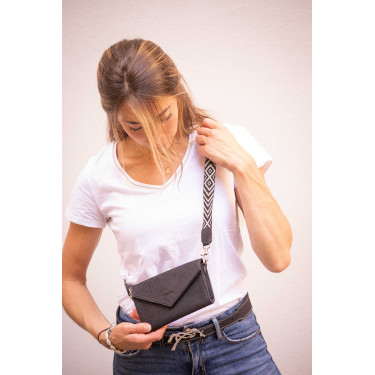 Phone Pocket Pénélope perforiertes Leder Schwarz