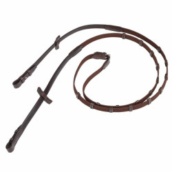 Schmale Stübben-Zügel mit 9 Stoppern und Haken Silber-Ebenholz