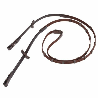 Schmale Stübben-Zügel mit 9 Stoppern und Haken Silber-Ebenholz