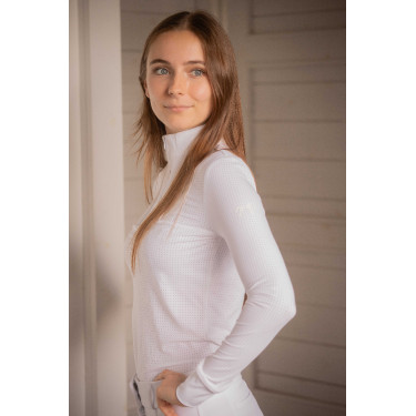 Turnier-Poloshirt Pénélope Florence Langarm Weiß Weiß