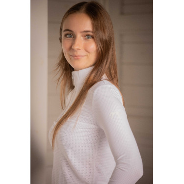 Turnier-Poloshirt Pénélope Florence Langarm Weiß Weiß