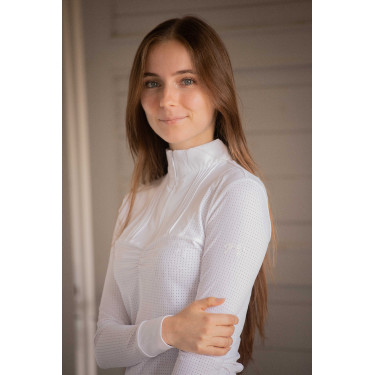 Turnier-Poloshirt Pénélope Florence Langarm Weiß Weiß