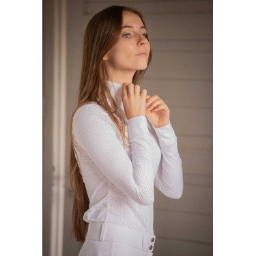 Turnier-Poloshirt Pénélope Florence Langarm Weiß Weiß