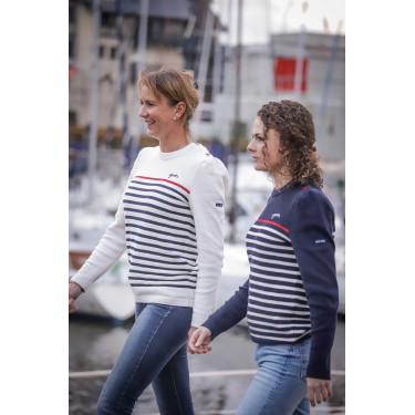 Pullover Pénélope x Saint James Maelle Ecru / Marine / Rot Motive