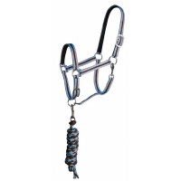 Synthetisches Halfter mit Futter + Amerikanischer geflochtener Führstrick T de T Grau / Schwarz