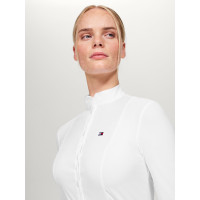 Damen-Langarm-Turnierpolo Tommy Hilfiger Equestrian New Jersey Optik-Weiß