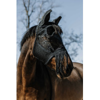 Fliegenmaske UV-Schutz Equithème mit Fransen Schwarz Fliegenmaske UV-Schutz Equithème mit Fransen Schwarz