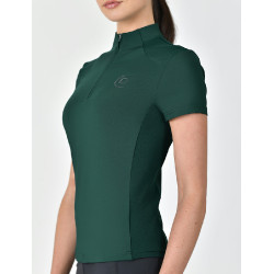 Kurzarm-Poloshirt Dublin, atmungsaktiv, 1/4-Reißverschluss, Damen Dunkles Smaragdgrün