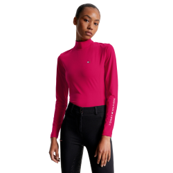 Damen-Langarm-Baselayer mit Kragen Tommy Hilfiger Equestrian Kirsche