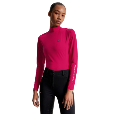 Damen-Langarm-Baselayer mit Kragen Tommy Hilfiger Equestrian Kirsche