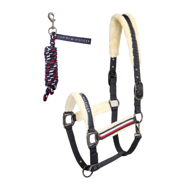 Tommy Hilfiger Equestrian Yale Halfter und Führstrick mit Fell Wüstenhimmel Blau Tommy Hilfiger Equestrian Yale Halfter und Führstrick mit Fell Wüstenhimmel Blau
