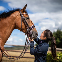 Trense Working von Dy'on Nasenriemen Large Vernie Weißes Futter Schwarz Trense Working von Dy'on Nasenriemen Large Vernie Weißes Futter Schwarz