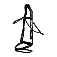 Trense mit kombiniertem mittlerem Reithalfter aus weichem Leder Dy’on Schwarz Trense mit kombiniertem mittlerem Reithalfter aus weichem Leder Dy’on Schwarz