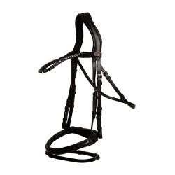 Trense mit kombiniertem mittlerem Reithalfter aus weichem Leder Dy’on Schwarz