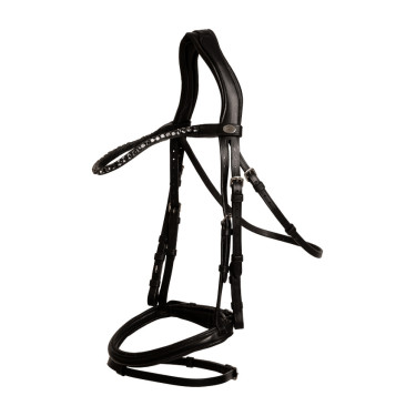 Trense mit kombiniertem mittlerem Reithalfter aus weichem Leder Dy’on Schwarz