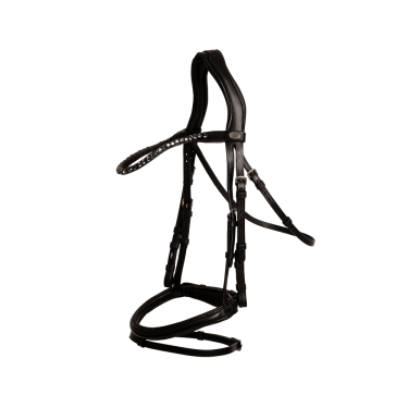 Trense mit kombiniertem mittlerem Reithalfter aus weichem Leder Dy’on Schwarz Trense mit kombiniertem mittlerem Reithalfter aus weichem Leder Dy’on Schwarz