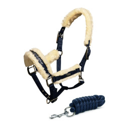 Halfter und Führstrick Equestrian Stockholm mit Fell Marine Marineblau