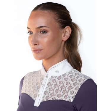 Turnier-Poloshirt Equestrian Stockholm Crystal Champion Damen Dunkles Violett Turnier-Poloshirt Equestrian Stockholm Crystal Champion Damen Dunkles Violett