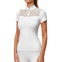 Turnier-Poloshirt Equestrian Stockholm Crystal Champion Damen Weiße Perfektion Wei&amp;szlig;