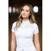 Turnier-Poloshirt Equestrian Stockholm Crystal Champion Damen Weiße Perfektion Wei&amp;szlig;