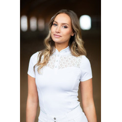 Turnier-Poloshirt Equestrian Stockholm Crystal Champion Damen Weiße Perfektion Wei&amp;szlig;