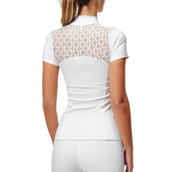 Turnier-Poloshirt Equestrian Stockholm Crystal Champion Damen Weiße Perfektion Wei&amp;szlig;