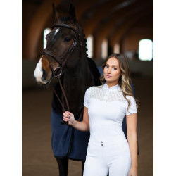 Turnier-Poloshirt Equestrian Stockholm Crystal Champion Damen Weiße Perfektion Wei&amp;szlig;